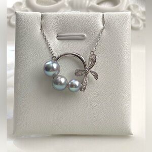 265-Handmade High Quality S925 Akoya Pearl Bow Necklace